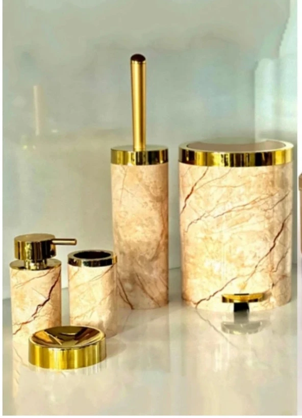 ست پنج پارچه اکسسوری ماربل طلایی