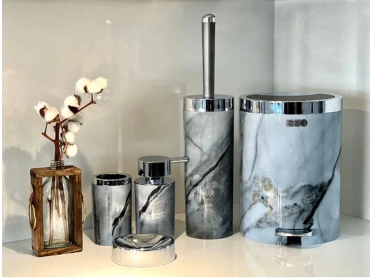 ست پنج پارچه اکسسوری ماربل طوسی کروم