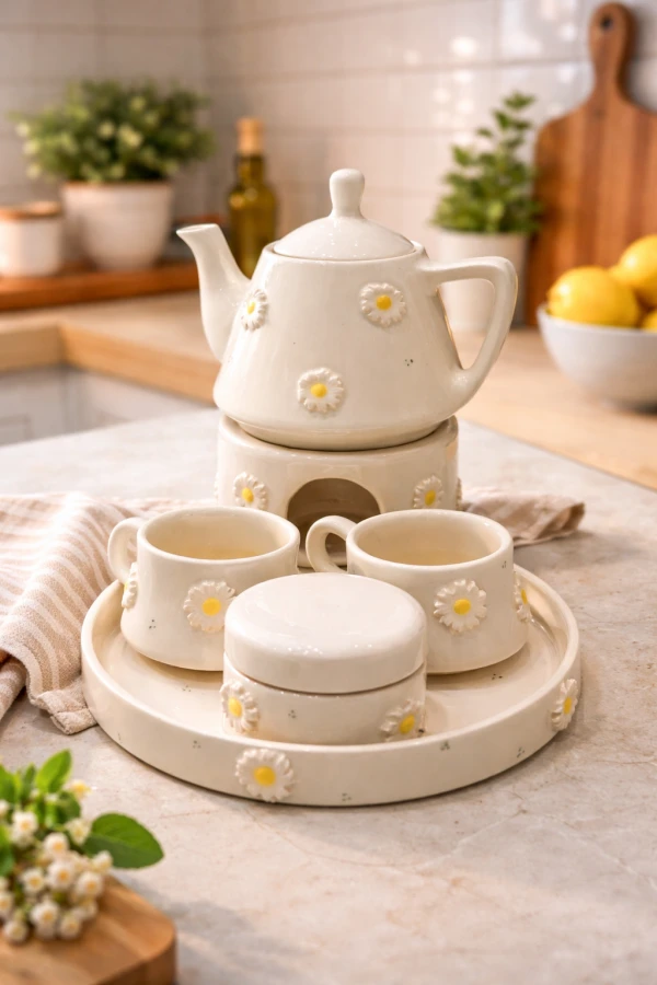 ست چای خوری بابونه قوری دار