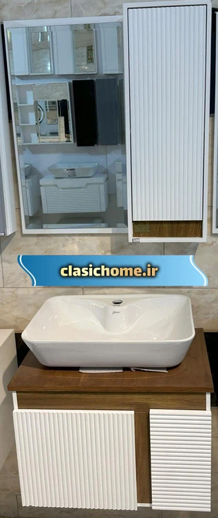 ست کامل روشویی کابینتی سفید چوب 106