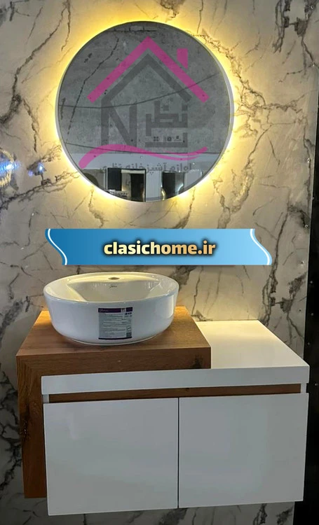 ست کامل روشویی کابینتی سفید چوب 125