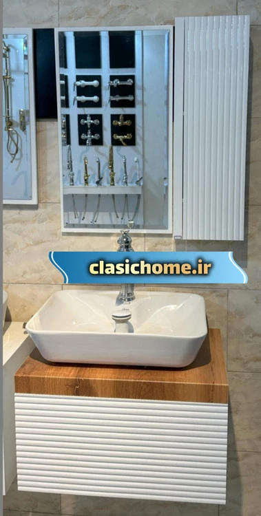 ست کامل روشویی کابینتی سفید چوب و مشکی چوب 102
