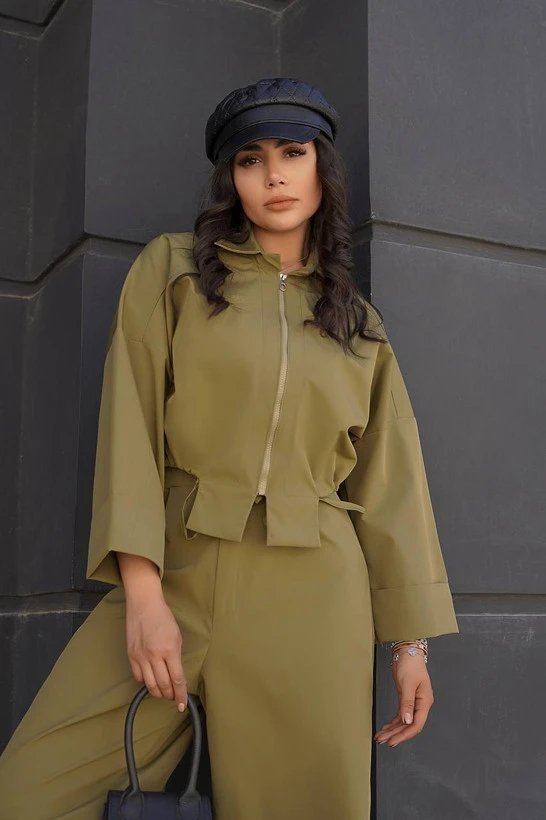 ست کت بامبر و شلوار زنانه گت دار پاییزه جنس کتان