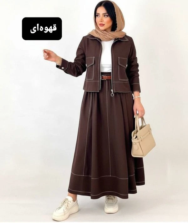 ست کت دامن کج راه نرم و لطیف درجه یک سایز بندی دوسایزی 38تا 50