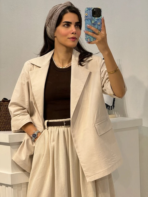 ست کت و دامن لینن زنانه فری سایز