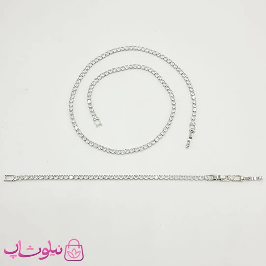 ست گردنبند دستبند زنانه تنیسی نقره ای سفید 3 میل کد 338
