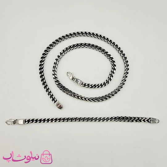 ست گردنبند و دستبند مردانه فرانکو (میرو) سیاه قلم کد 1200