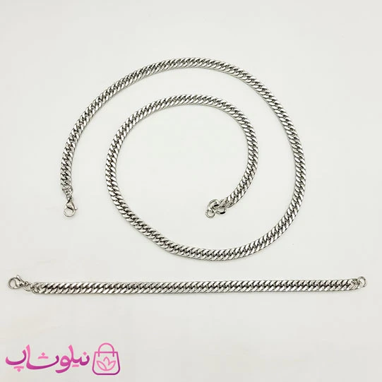 ست گردنبند و دستبند مردانه کارتیه مدل استیل نقره ای کد 350