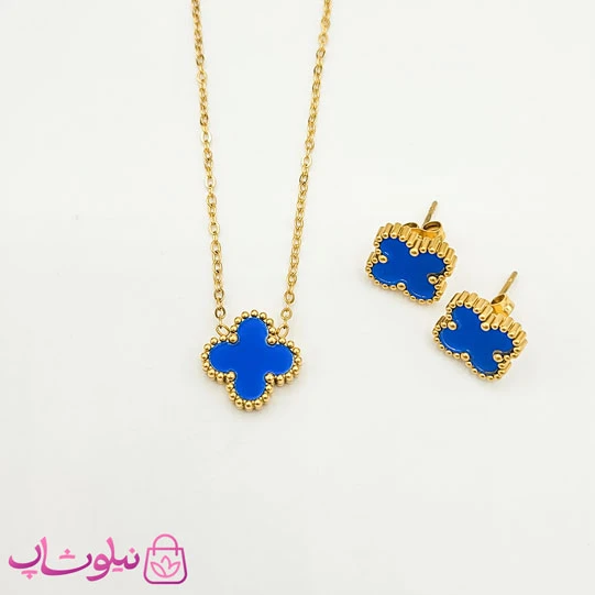 ست گردنبند و گوشواره دخترانه ونکلیف آبی کد 1191