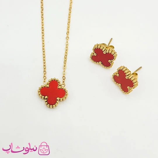 ست گردنبند و گوشواره دخترانه ونکلیف قرمز کد 1691
