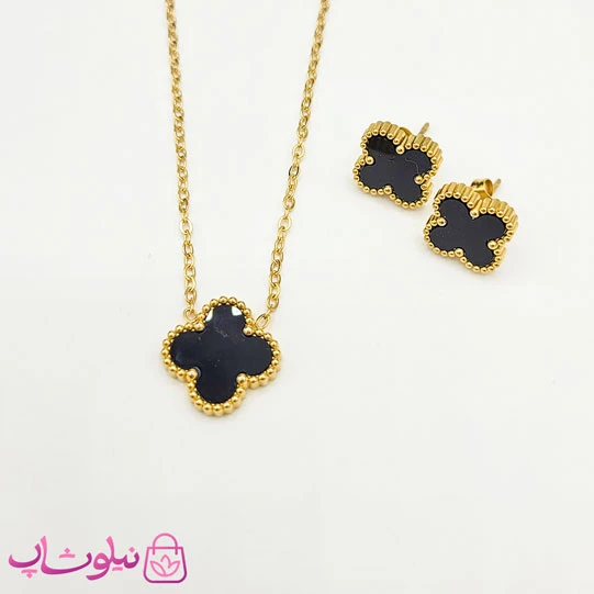 ست گردنبند و گوشواره دخترانه ونکلیف مشکی کد 189