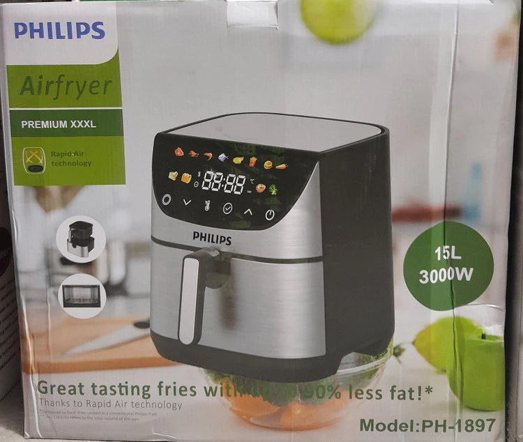 سرخ کن هواپز 15 لیتری لمسی دو ۲ المنت بدون روغن 3000 وات صفحه تخت فیلیپس مدل PHILIPS PH- 1897