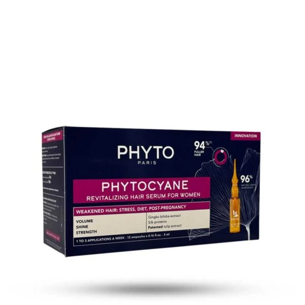 سرم ضد ریزش و رشد مجدد مو فیتوسیان PhytoCyane مخصوص بانوان بسته 12 عددی