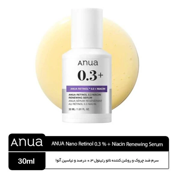 سرم ضد چروک و روشن کننده نانو رتینول 0.3 درصد و نیاسین آنوا