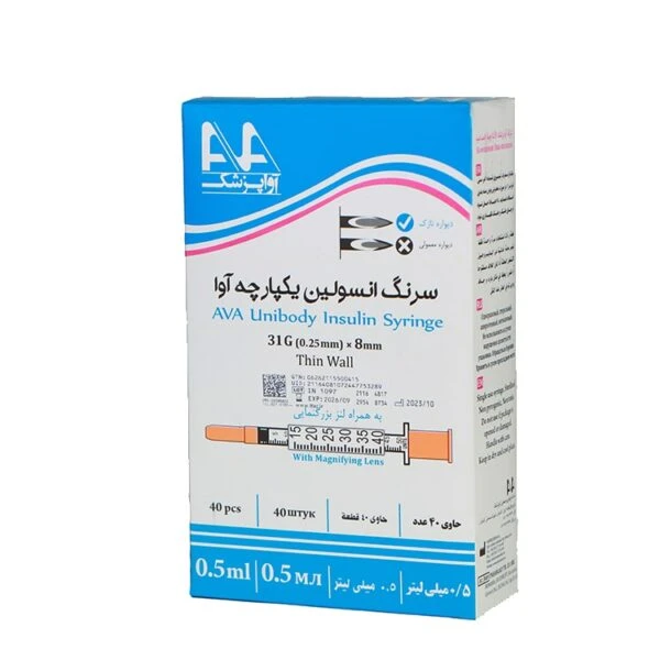 سرنگ انسولین 0/5 سی سی یکپارچه آوا(بسته 10 عددی)