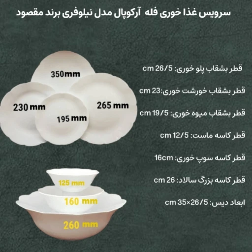 سرویس 26 پارچه غذا خوری آرکوپال قالب نیلوفری سفید ساده