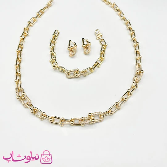 سرویس بدلیجات زنانه طرح تیفانی طلایی نگین دار کد 2200