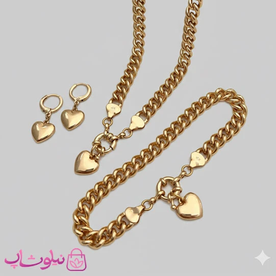 سرویس بدلیجات زنانه ژوپینگ طلایی مدل کارتیه قلبی کد 1900
