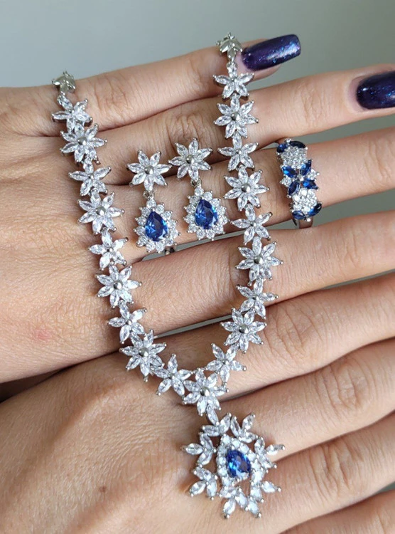 سرویس جواهری زنانه، مدل نگین دار، سنگ ثابت،جنس خارجی، کد1296💍