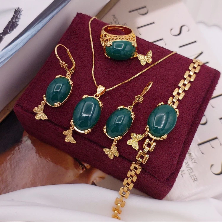 سرویس جواهری سنگ دار زنانه،جنس استیل،در ۵ مدل سنگ رنگی💍