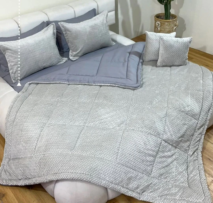 سرویس روتختی مخمل سوزنی دونفره طوسی دو رنگ