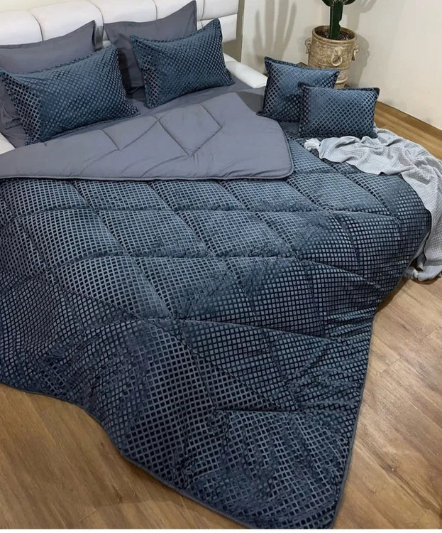 سرویس روتختی مخمل لانه زنبوری دو نفره به رنگ سورمه ای