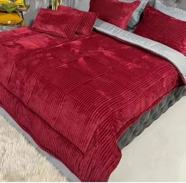 سرویس روتختی مخمل کبریتی دو نفره زرشکی با زیره طوسی