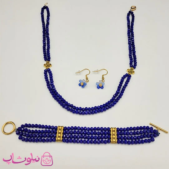 سرویس زنانه دستساز برند N&SH مدل کریستال و گل آبی کد 400