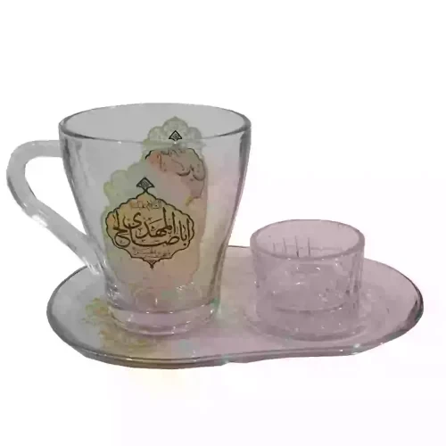 سرویس سه پارچه بلوری قندان و سینی و لیوان دسته دار یا مهدی و آل یاسین-پامنبری هیئت-ست مداح 104207-