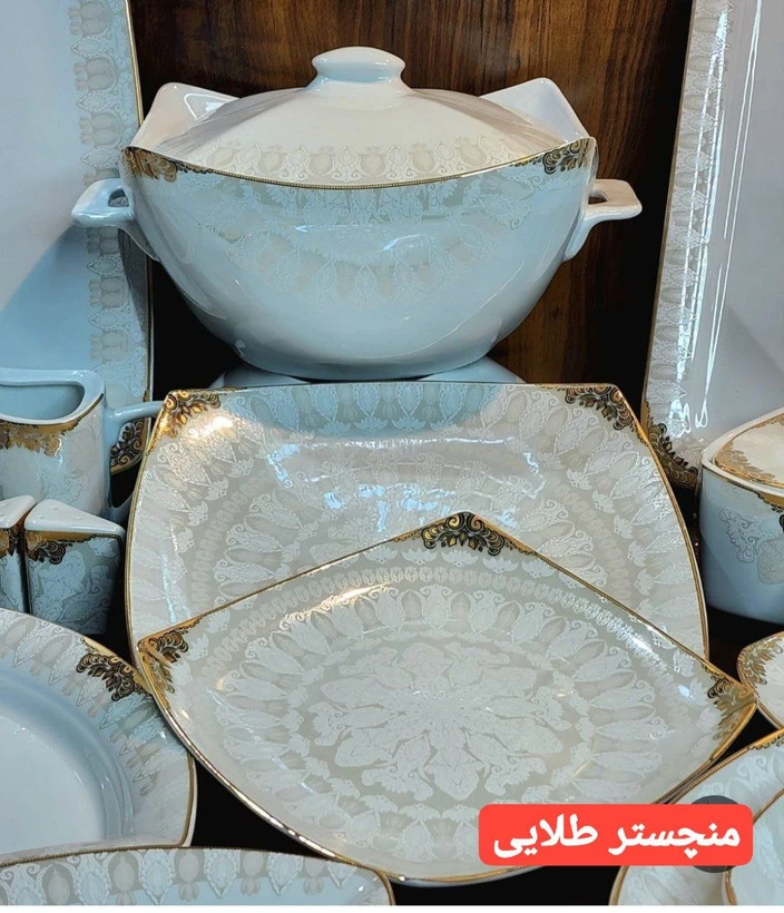 سرویس غذاخوری 12 نفره برندچینی پردیس مدل 105پارچه طرح منچستر