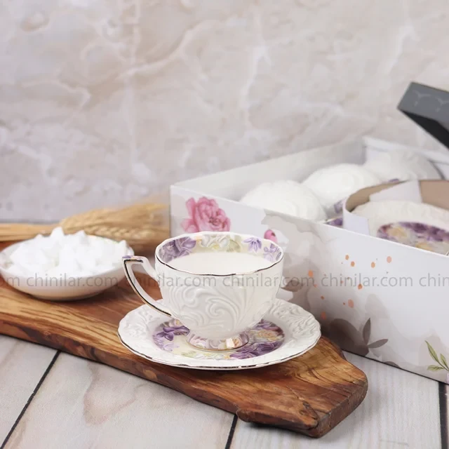 سرویس فنجان و نعلبکی چای خوری گل بنفش