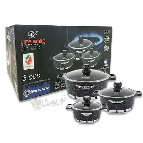 سرویس قابلمه لایف اسمایل 6 تکه سایز 20,24,28 مدل lifep7-6Life Smile 6-piece pot