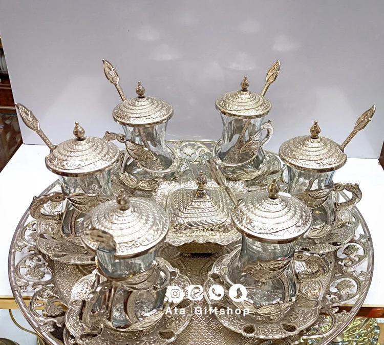 سرویس چایخوری استیل نقره ای
