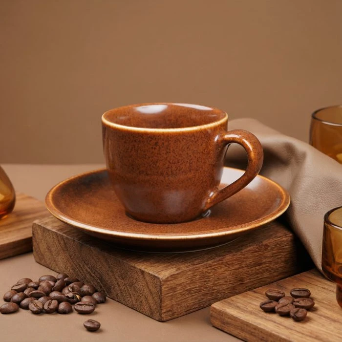 سرویس چینی قهوه خوری 4 پارچه قهوه‌ای پوینت کالر