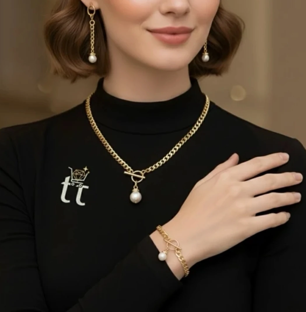سرویس کارتیر مروارید زنانه رنگ ثابت و ضد حساسیت