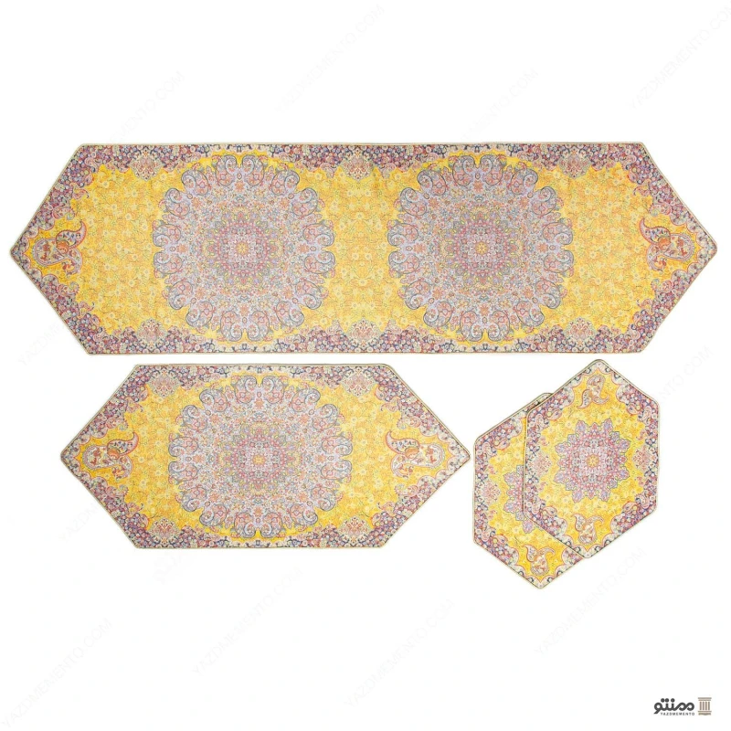 سرویس کامل رومیزی ترمه طرح آسمان رنگ زرد