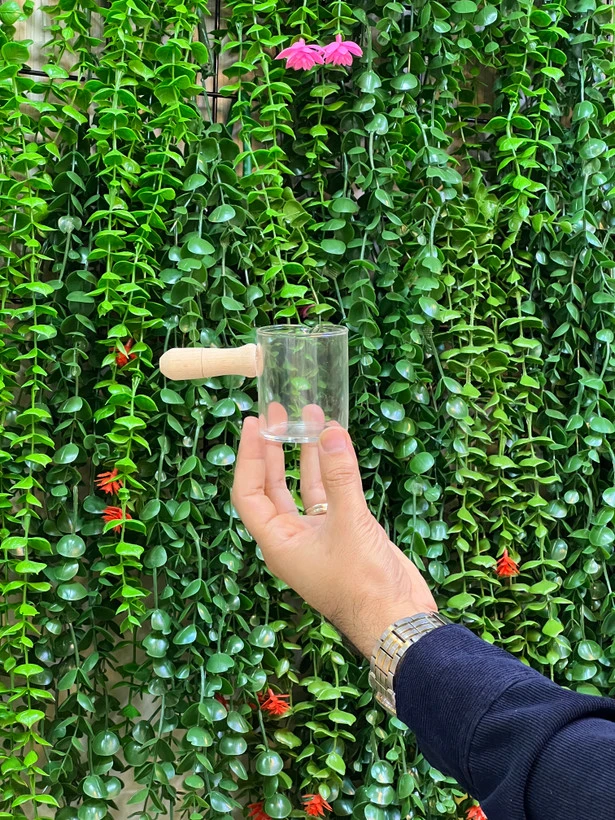 سس خوری شیشه ای دسته چوبی
