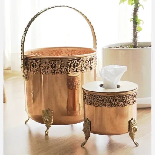 سطل اشغال مسی و جا کاغذی دستمالی مسی گلبرگ نانو ارسال رایگان