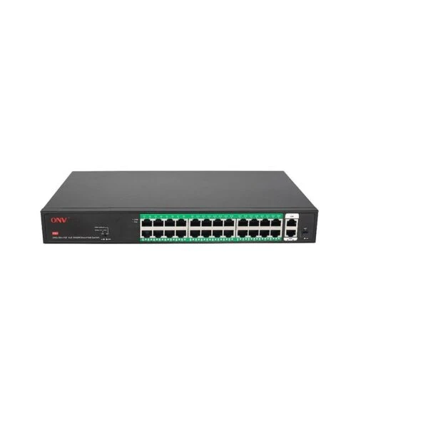 سوئیچ 24 پورت گیگابیت PoE هوشمند مدل H3024PFD | دارای 2 پورت Uplink گیگابیت + 1 پورت SFP فیبر نوری، توان 250 وات و ظرفیت 54 گیگابیت