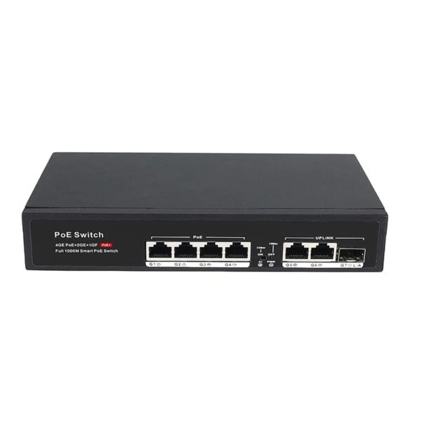 سوئیچ 4 پورت گیگابیت PoE هوشمند مدل H3064PFD | دارای 2 پورت Uplink گیگابیت + 1 پورت SFP فیبر نوری