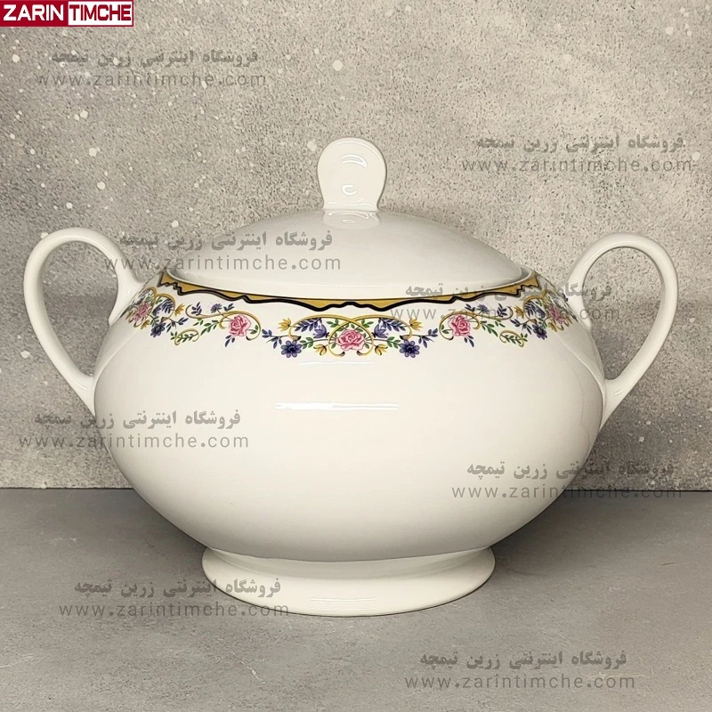 سوپ خوری درب دار چینی زرین مدل گلستان