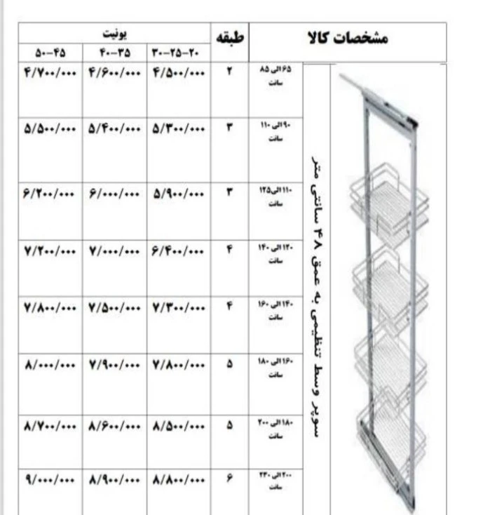 سوپری ایستاده در ابعاد مختلف