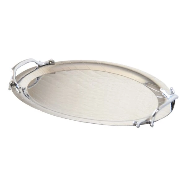 سينی پذیرایی مدل بیضی استیل لیزری کد SS-90089