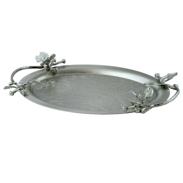 سينی پذیرایی مدل بیضی کوچک نقره‌ای کد N-6088