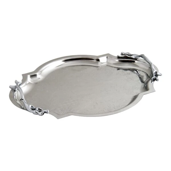 سينی پذیرایی مدل بیضی گوشه دار بزرگ استیل براق کد SS-80085