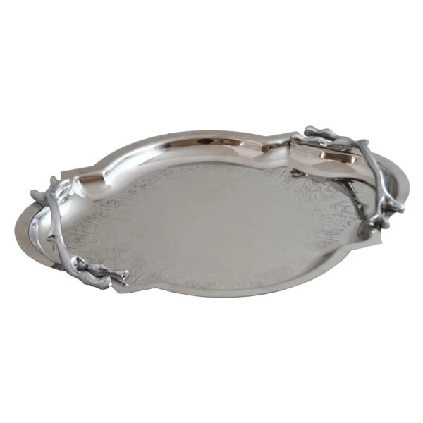 سينی پذیرایی مدل بیضی گوشه دار متوسط استیل براق کد SS-80084