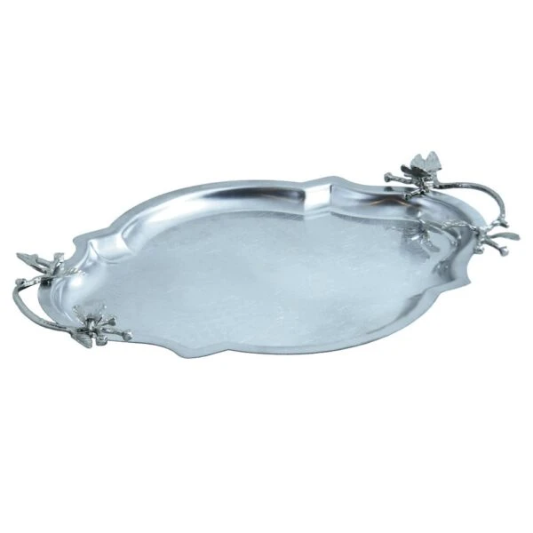 سينی پذیرایی مدل بیضی گوشه دار کوچک استیل مات کد SK-80083