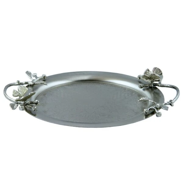 سينی پذیرایی مدل گرد کوچک نقره‌ای کد N-6086