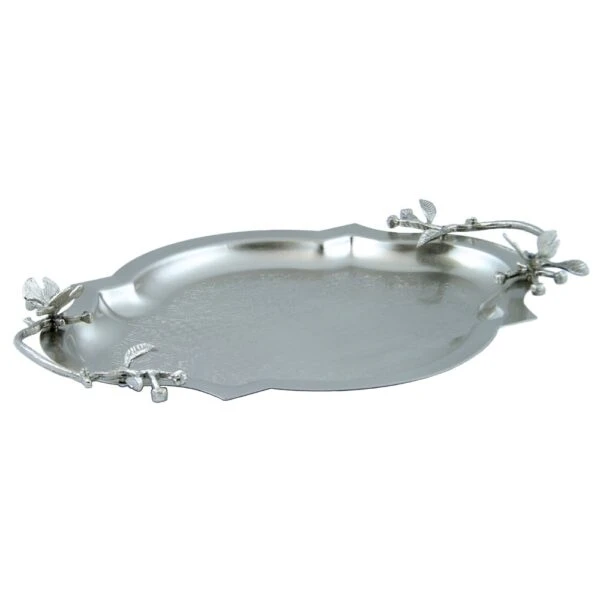 سينی پذیرایی مدل گوشه دار بزرگ نقره‌ای کد N-6085