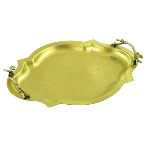سينی پذیرایی مدل گوشه دار بیضی کوچک برنجی کد B-3083